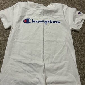 Champion White Tee with Blue Logo